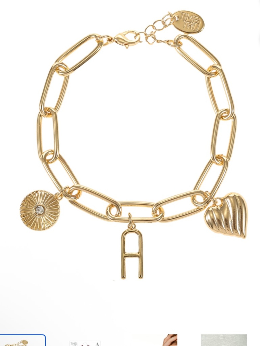 Gold Charm Initial 'A' Link Bracelet